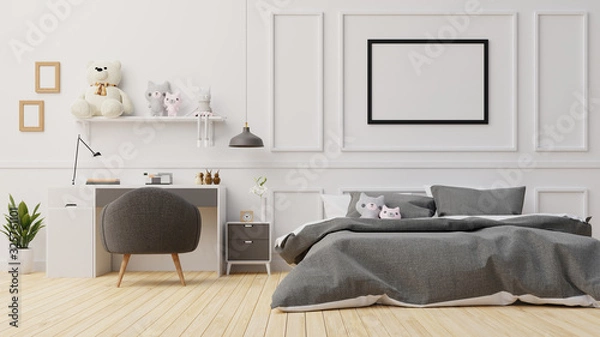 Fototapeta Interior poster mock up living room with colorful white sofa. 3D rendering.