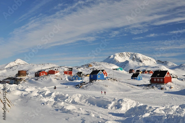 Obraz Colorful houses in Kulusuk village in winter, Greenland