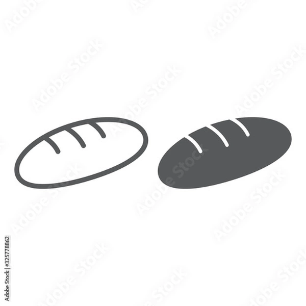 Fototapeta Bread line and glyph icon, pastry and bakery, food sign, vector graphics, a linear pattern on a white background, eps 10.
