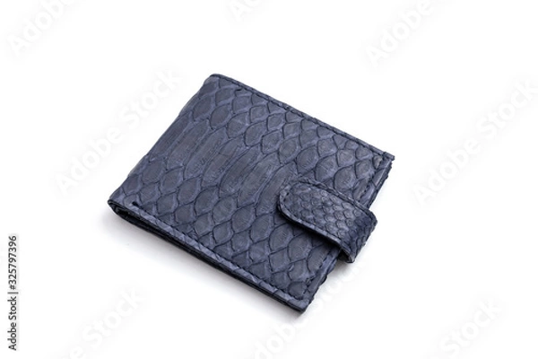 Fototapeta Snakeskin python leather wallet isolated on a white background.