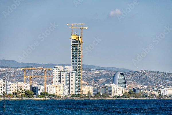 Fototapeta Coastline of Limassol, Cyprus with multiple construction sites