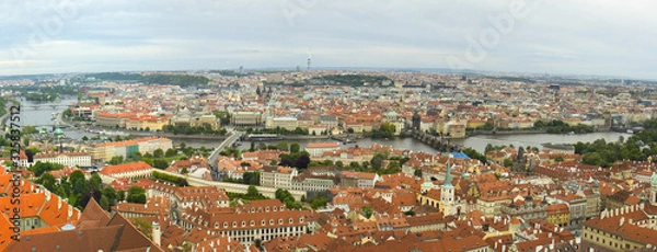 Fototapeta arerial view of the roofs of Prague old town