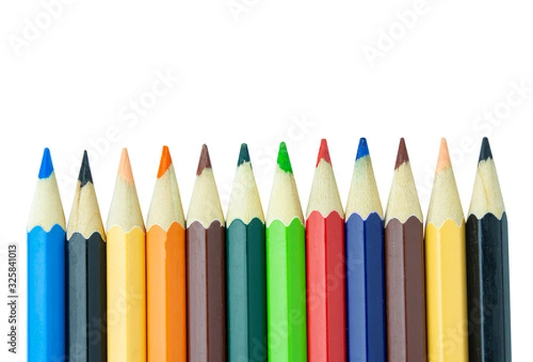 Fototapeta Colored pencils isolated on white background with clipping path
