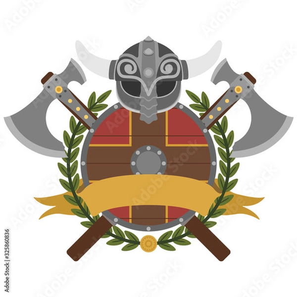 Obraz heraldic design viking 01. Flat design style.