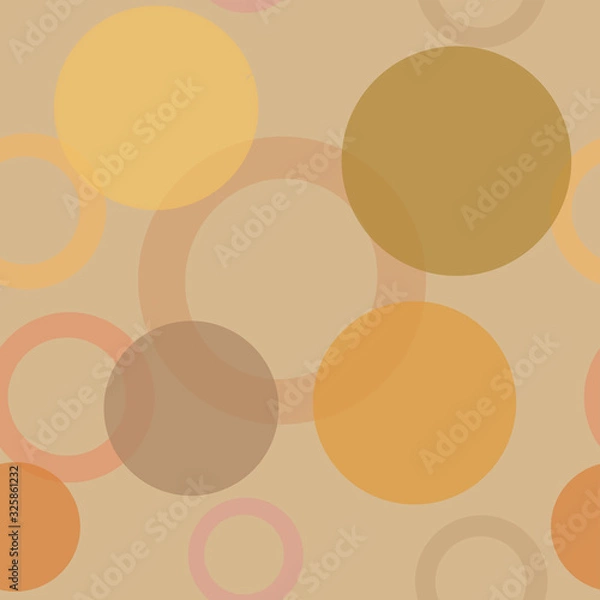 Fototapeta Seamless pattern with circles and circle. Graphic illustration. Seamless pattern with orange, yellow, lilac, green circles on a sandy background. Illustration for design, decoration, printing.