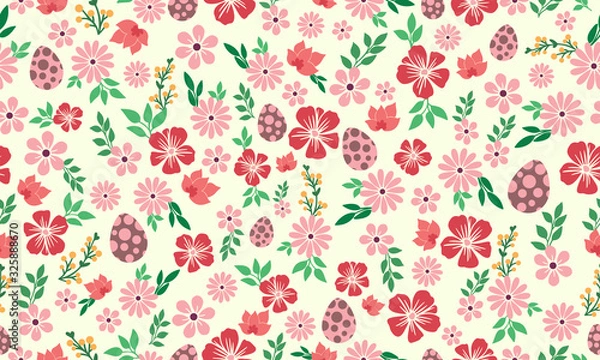 Obraz Cute Easter egg pattern background, with leaf and flower design.