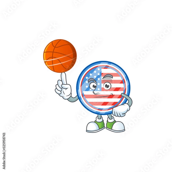 Obraz a strong circle badges USA cartoon character with a basketball