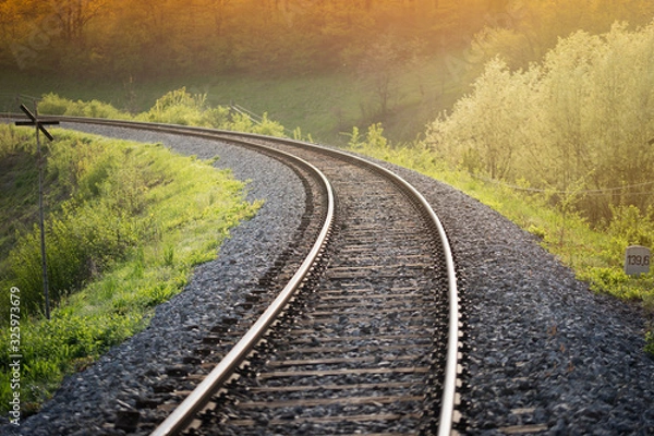 Fototapeta Railway crossroads. Choosing right way, staying on path, making decision concept.