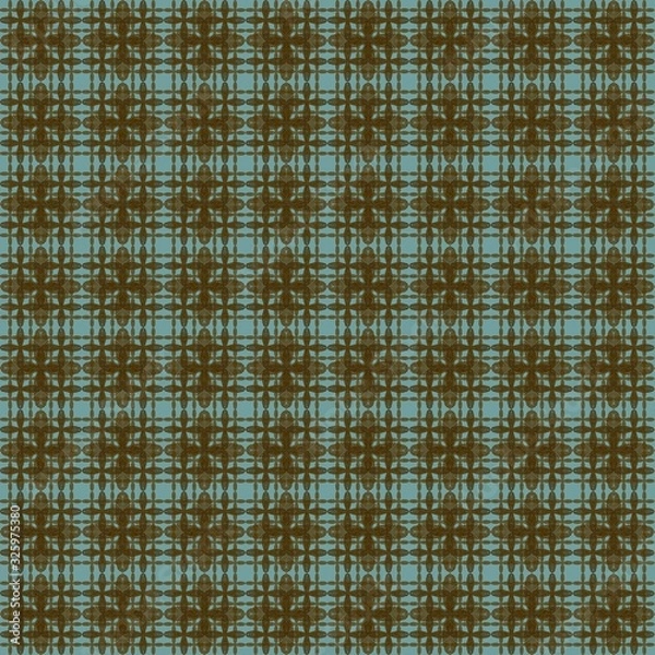 Fototapeta tapestry square pattern mosaic design flower treffle color green and brown 