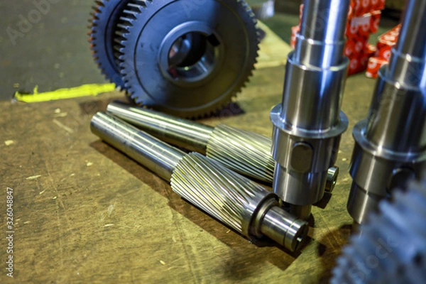 Obraz spare part helical gear and key shaft wait for assembly