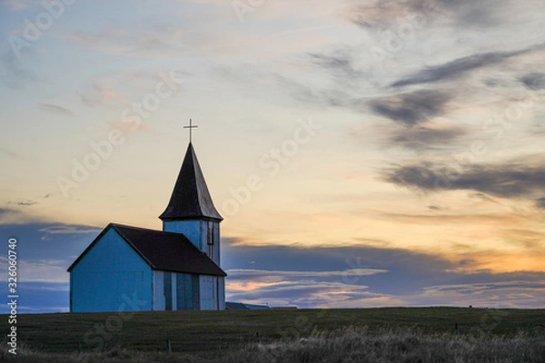 Obraz small old church in Hellnar west Iceland with beautiful sky in twilight time