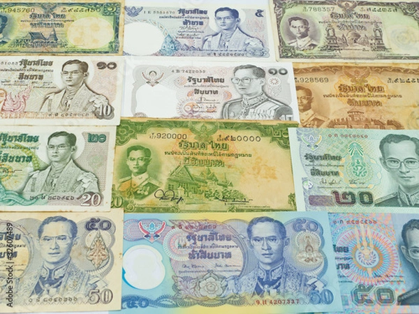 Fototapeta Old Thai Banknotes Collection