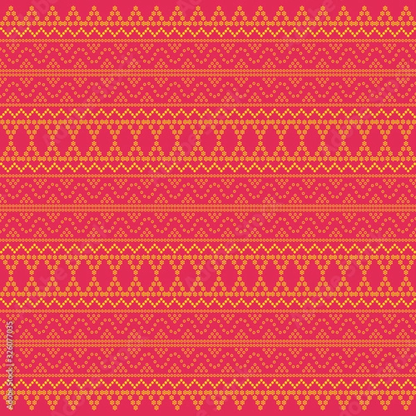 Fototapeta Seamless geometric ornamental pattern background. seamless traditional textile bandhani sari border. creative seamless indian bandhani textures border design