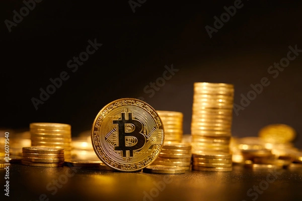 Fototapeta golden bitcoin, conceptual image for crypto currency