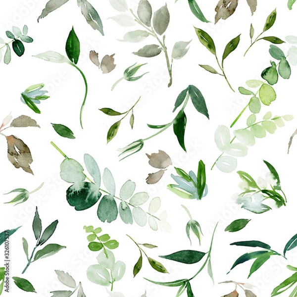 Fototapeta Seamless Christmas pattern with winter watercolor trees