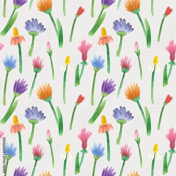 Obraz seamless pattern with wildflowers on an Easter theme, spring, grass, nature