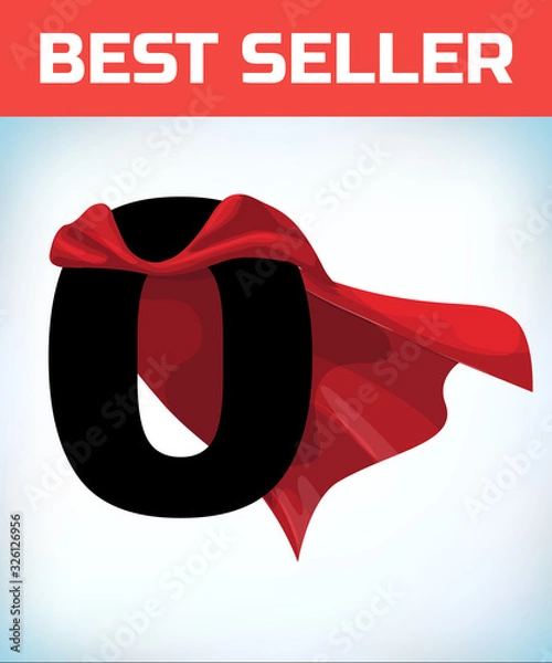 Fototapeta Arabic number zero in the red cloak of the winner of the super hero. - Vector