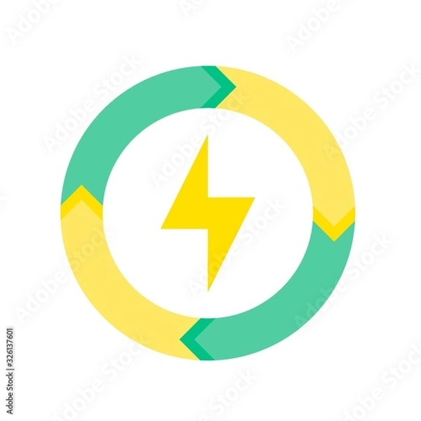Fototapeta sustainable or recycle related recycling electricity or thunderbolt vector in flat style,