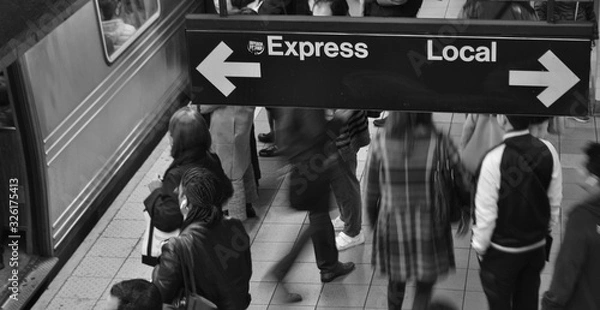 Fototapeta New York Subway Metro Underground Crowds of People Waiting for Express Train 
