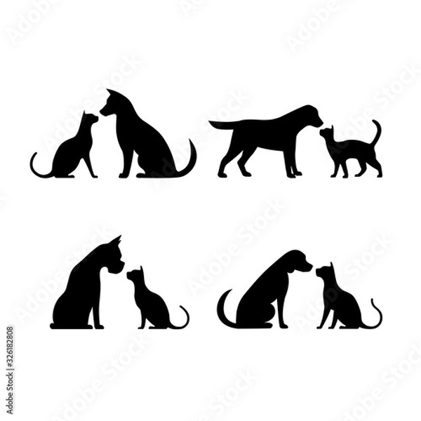 Obraz dog and cat silhouette