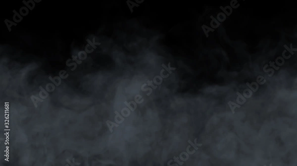 Fototapeta Realistic cloud fog on black background. White smoke pollution isolated on dark background. 3d rendering.