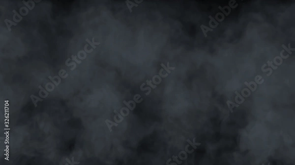 Fototapeta Realistic cloud fog on black background. White smoke pollution isolated on dark background. 3d rendering.