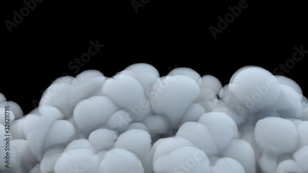 Fototapeta Realistic cloud fog on black background. White smoke pollution isolated on dark background. 3d rendering.