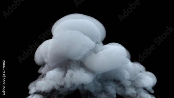 Fototapeta Realistic cloud fog on black background. White smoke pollution isolated on dark background. 3d rendering.