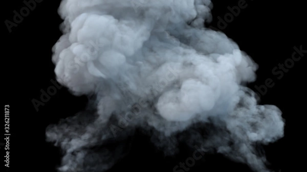 Fototapeta Realistic cloud fog on black background. White smoke pollution isolated on dark background. 3d rendering.