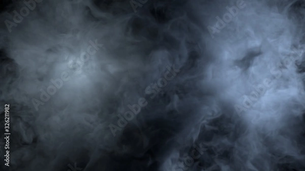Fototapeta Realistic cloud fog on black background. White smoke pollution isolated on dark background. 3d rendering.
