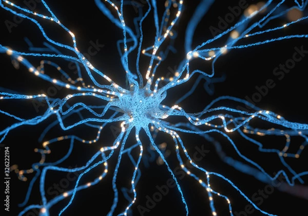 Fototapeta Conceptual image of a neuron energized with electric charge. Concept of science and research of the human brain.