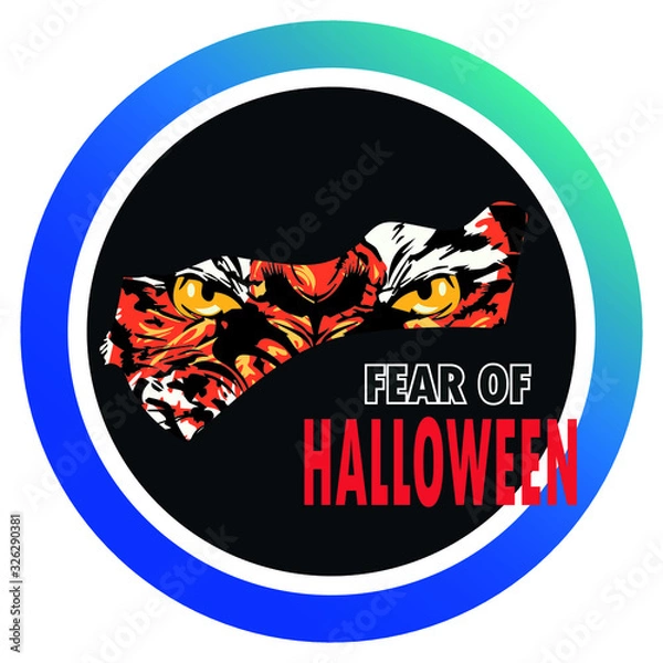 Fototapeta Round icon for social media stories. Perfect for bloggers.Tiger eyes, monster look, the inscription fear Halloween. Suitable for banner, icons. Vector	