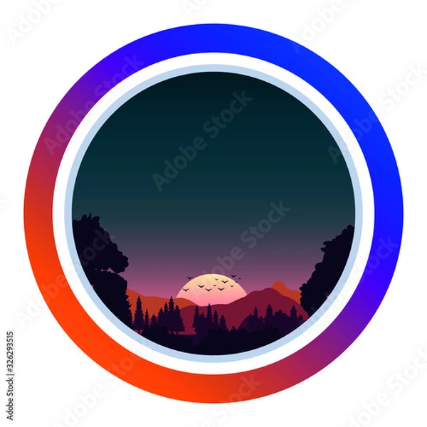 Fototapeta Round icons for stories in social networks, instagram, Facebook. Perfect for bloggers. sunrise over mountains and forests