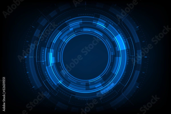 Fototapeta Blue light circle center cyberspace on dark background HUD.