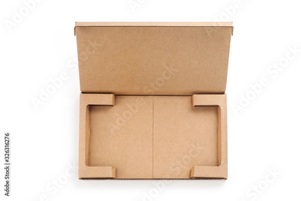 Fototapeta Empty cardboard box isolated on white background. Top view.