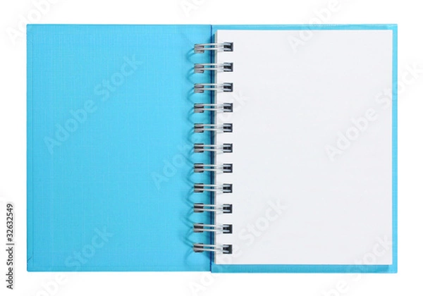 Fototapeta Isolated opened blue blank note book