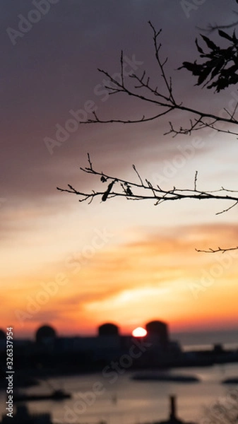 Obraz sunset over nuclear power and tree2