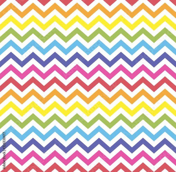 Obraz Rainbow seamless zigzag pattern, vector illustration. Chevron zigzag pattern with colorful lines. Retro rainbow background