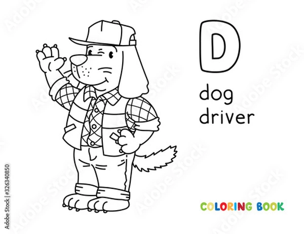 Fototapeta Dog driver ABC coloring book. Alphabet D