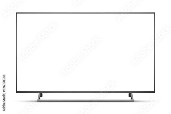 Fototapeta TV 4K flat screen lcd or oled, plasma realistic illustration, White blank HD monitor mockup with clipping path
