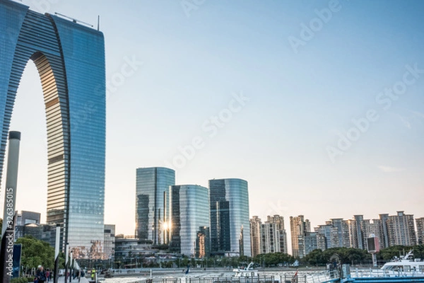 Fototapeta 中国江苏苏州金鸡湖城市建筑风光