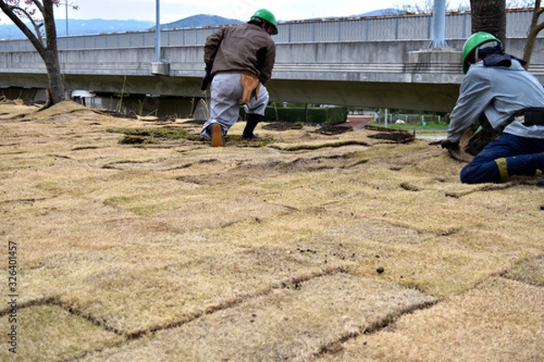 Fototapeta 芝生はり工事