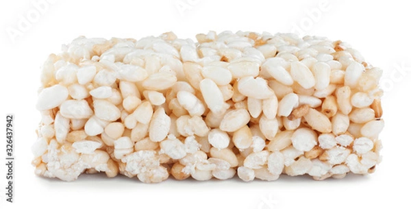 Fototapeta Bar of delicious rice crispy treat isolated on white