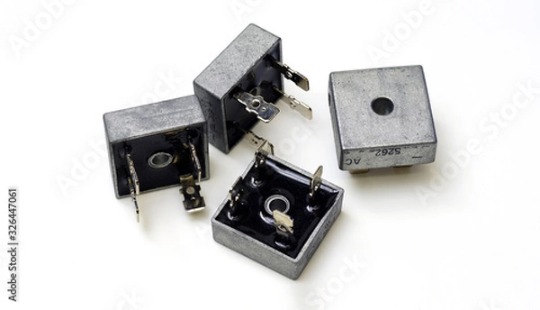 Fototapeta Bridge rectifier diode electronics That is not yet used on a white background.