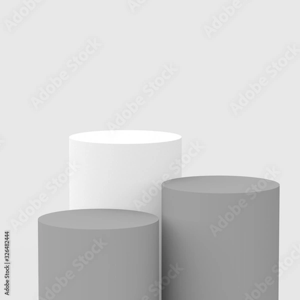 Fototapeta 3d gray white cylinder podium minimal studio background. Abstract 3d geometric shape object illustration render. Display for cosmetic perfume fashion product.