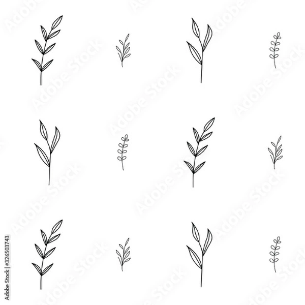 Fototapeta Seamless pattern with hand drawn leaves. Vector decorative items, botanical ornament isolated on white background. Good for print, notebooks, textile, apparel