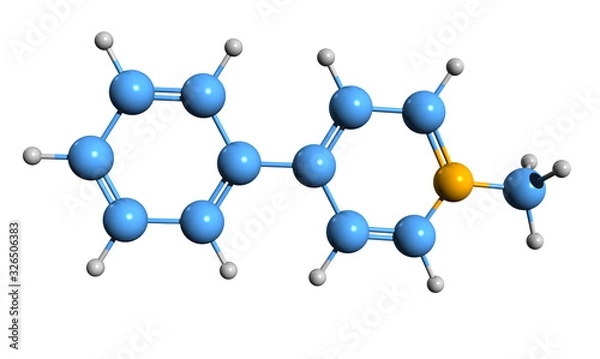Fototapeta 3D image of 1-methyl-4-phenylpyridinium skeletal formula - molecular chemical structure of MPP isolated on white background
