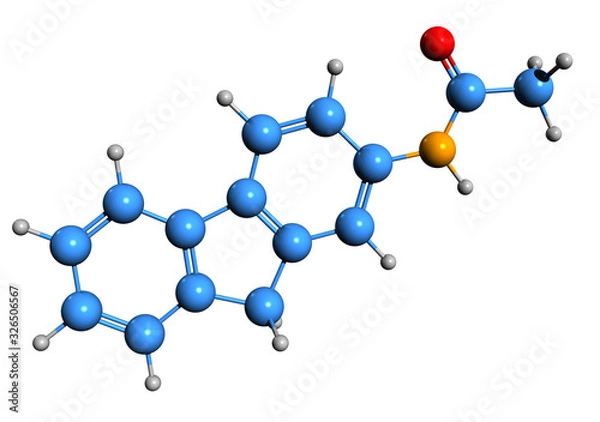 Fototapeta 3D image of 2-Acetylaminofluorene skeletal formula - molecular chemical structure of derivative of fluorene isolated on white background