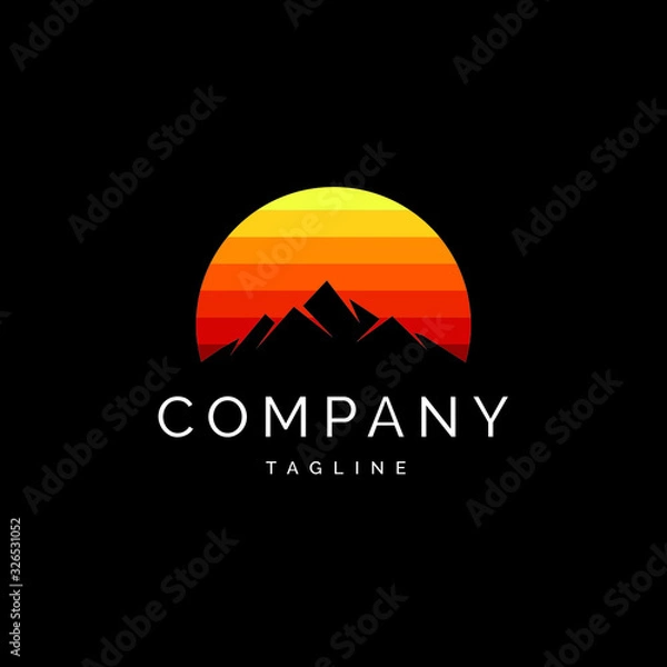 Fototapeta Adventure mountain sunset logo vector template