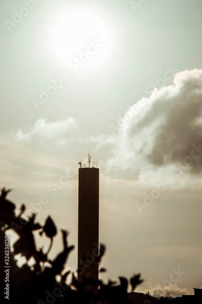 Fototapeta smoke from chimney on a background of night sky